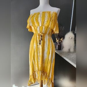 Blue Island Yellow Strapless Dress Size Xs